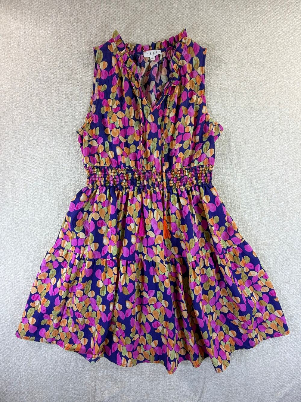 THML Anthropologie Women L Pink Green Floral Cottagecore Knee Length Dress